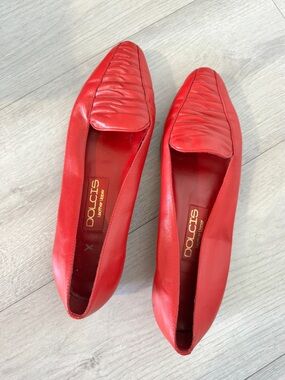Dolcis Red Leather Flats Slip On Loafers Classic Shoes (9.5 WOMEN)